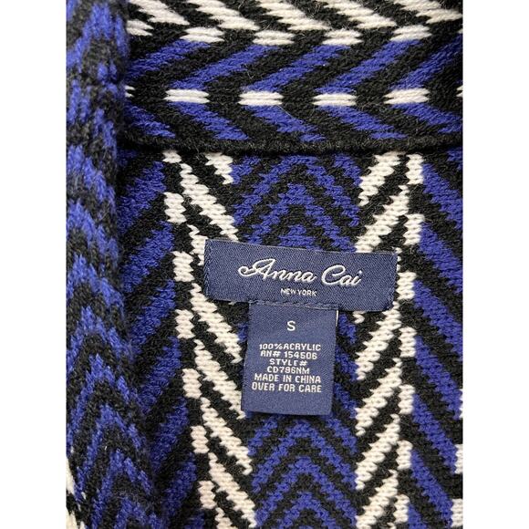 Anna Cai Knit Sweater Womens Small Black Blue Tassel Deep V Pullover Western - Picture 4 of 8